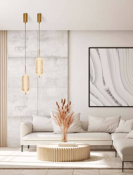 Suspension Klelia type C aluminium / verre acrylique - or