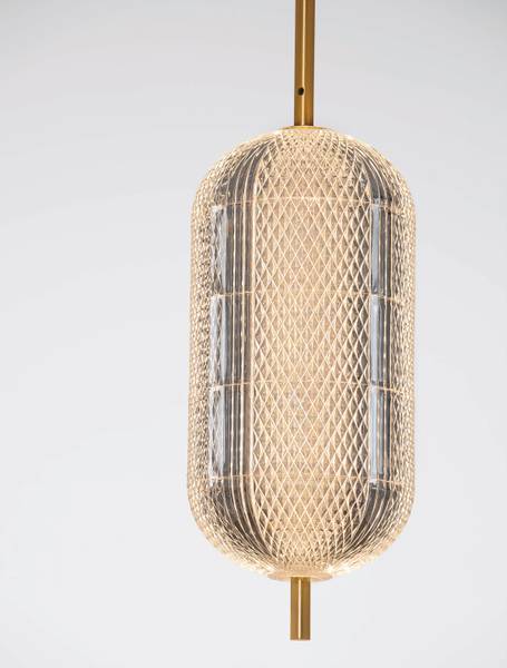 Suspension Klelia type C aluminium / verre acrylique - or