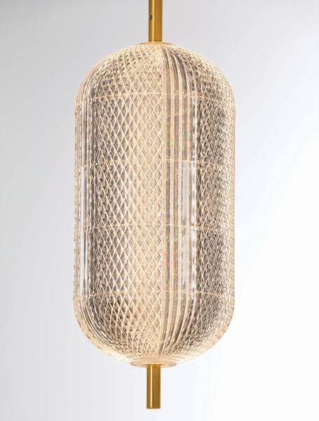 Suspension Klelia type C aluminium / verre acrylique - or