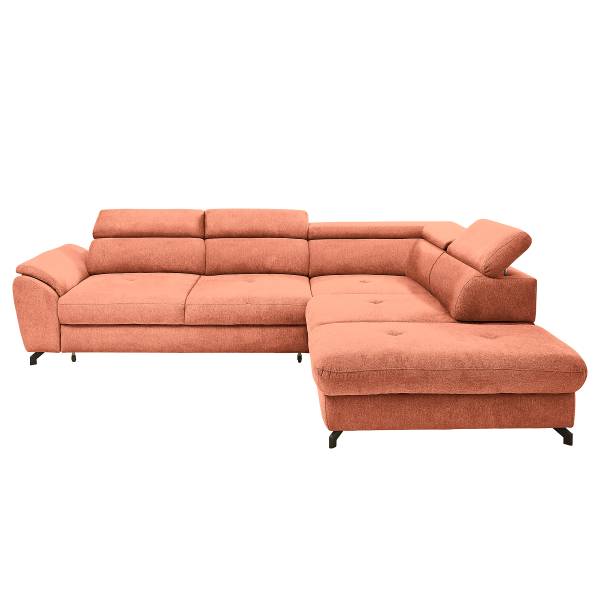 Ecksofa Behai mit Schlaffunktion Webstoff Pria: Apricot - Ottomane davorstehend rechts