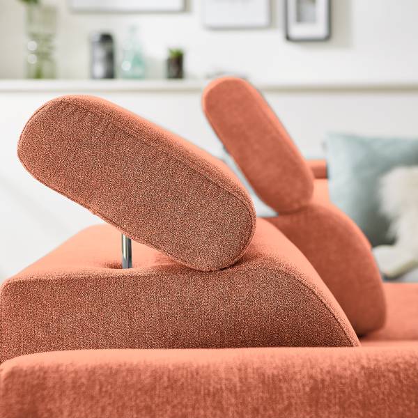 Ecksofa Behai mit Schlaffunktion Webstoff Pria: Apricot - Ottomane davorstehend rechts