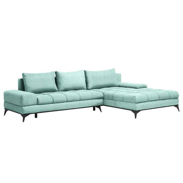 Ecksofa Sapam mit Schlaffunktion Webstoff Pria: Mint - Longchair davorstehend rechts