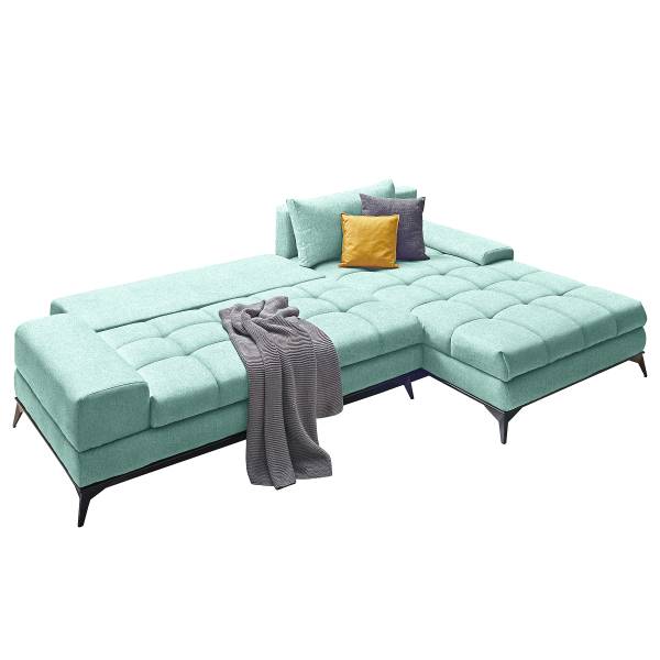 Ecksofa Sapam mit Schlaffunktion Webstoff Pria: Mint - Longchair davorstehend rechts