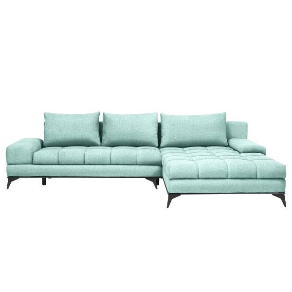 Ecksofa Sapam mit Schlaffunktion Webstoff Pria: Mint - Longchair davorstehend rechts