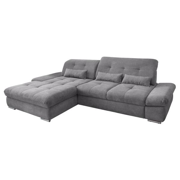 Ecksofa Bawor mit Schlaffunktion Webstoff Jimin: Dunklegrau - Longchair davorstehend links