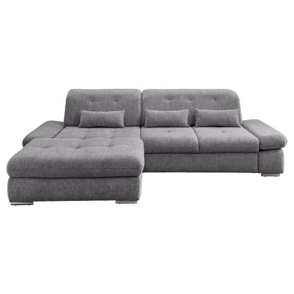 Ecksofa Bawor mit Schlaffunktion Webstoff Jimin: Dunklegrau - Longchair davorstehend links