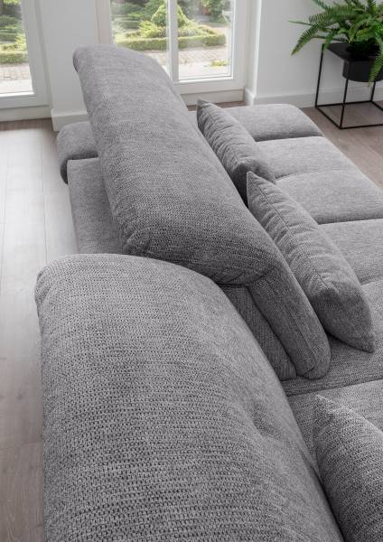Ecksofa Bawor mit Schlaffunktion Webstoff Jimin: Dunklegrau - Longchair davorstehend links