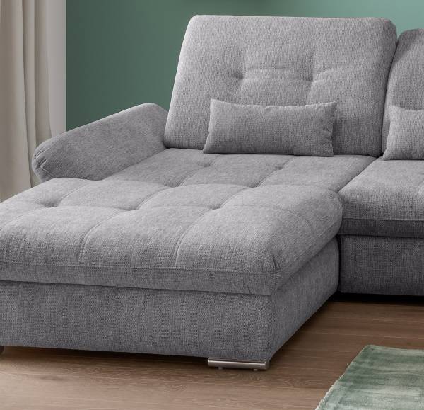 Ecksofa Bawor mit Schlaffunktion Webstoff Jimin: Dunklegrau - Longchair davorstehend links