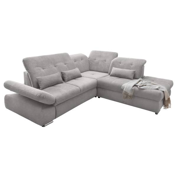 Ecksofa Bawor mit Ottomane & Funktion Webstoff Jimin: Grau - Ottomane davorstehend rechts