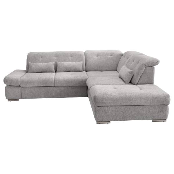 Ecksofa Bawor mit Ottomane & Funktion Webstoff Jimin: Grau - Ottomane davorstehend rechts