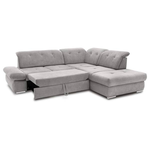 Ecksofa Bawor mit Ottomane & Funktion Webstoff Jimin: Grau - Ottomane davorstehend rechts