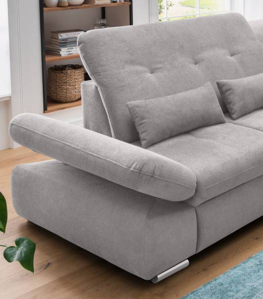 Ecksofa Bawor mit Ottomane & Funktion Webstoff Jimin: Grau - Ottomane davorstehend rechts