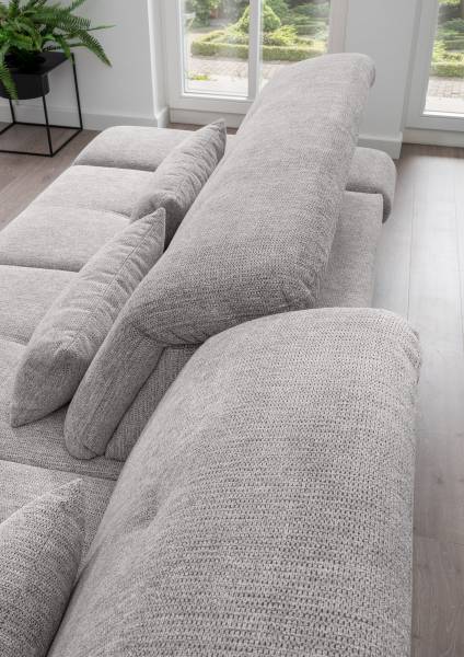 Ecksofa Bawor mit Ottomane & Funktion Webstoff Jimin: Grau - Ottomane davorstehend rechts