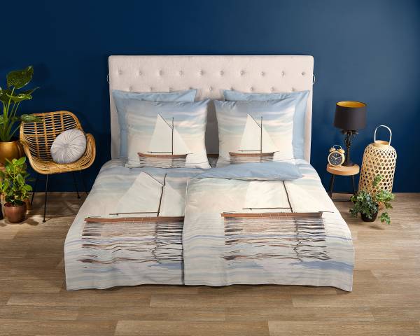 Parure de lit Renforcé 33202 Renforcé - Bleu / Beige - 155 x 220 cm + oreiller 80 x 80 cm