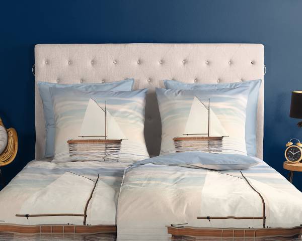 Parure de lit Renforcé 33202 Renforcé - Bleu / Beige - 155 x 220 cm + oreiller 80 x 80 cm