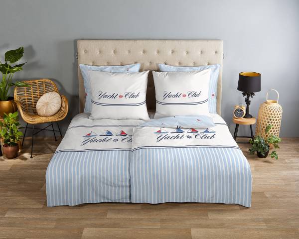 Renforcé beddengoed No.33269 renforcé - blauw - 200 x 200 cm + 2 kussens 80 x 80 cm