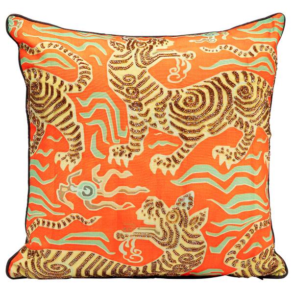 Dekokissen Tiger Love Typ B Polyester / Samt - Schwarz / Orange