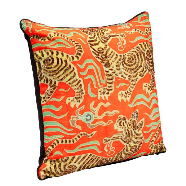 Dekokissen Tiger Love Typ B Polyester / Samt - Schwarz / Orange