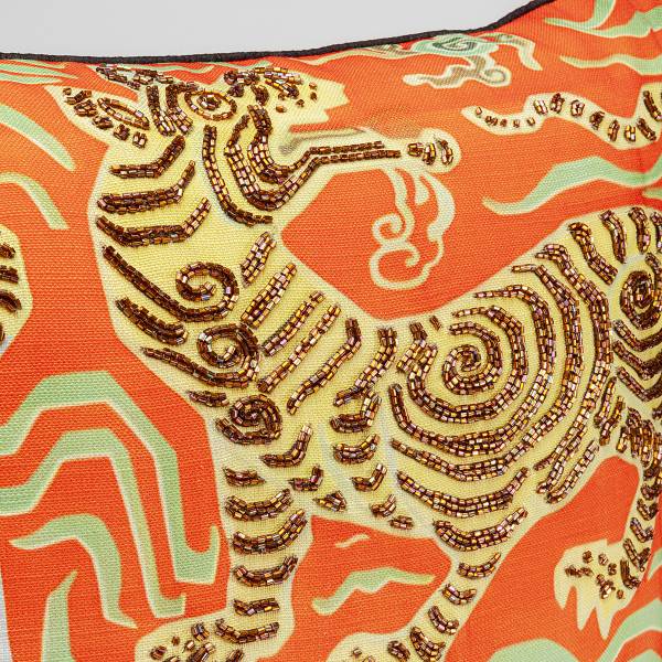 Dekokissen Tiger Love Typ B Polyester / Samt - Schwarz / Orange