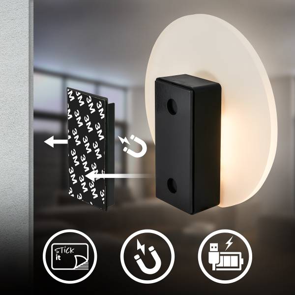 Akku LED-Wandleuchte Aurora Schwarz