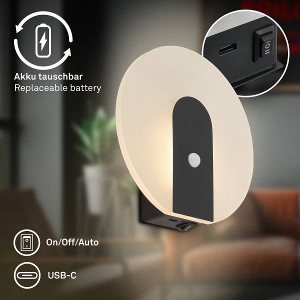 Akku LED-Wandleuchte Aurora Schwarz