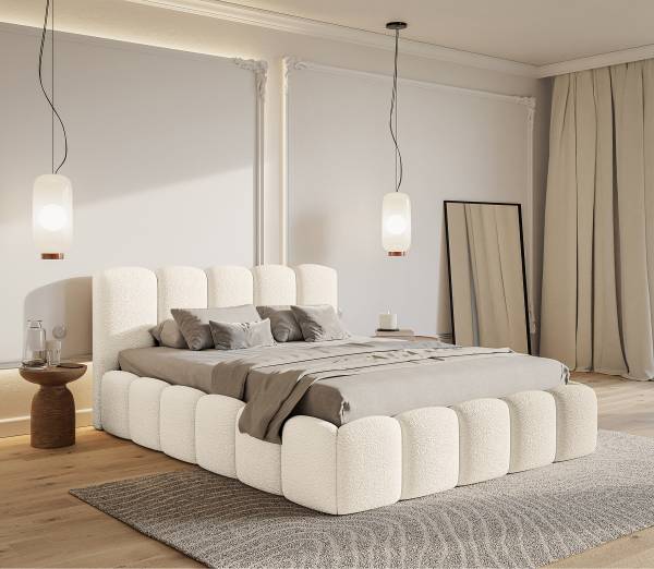 Polsterbett Cloudy II Bouclé Stoff Cady: Creme - 160 x 200cm