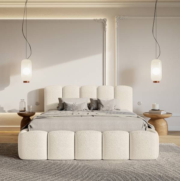 Polsterbett Cloudy II Bouclé Stoff Cady: Creme - 160 x 200cm