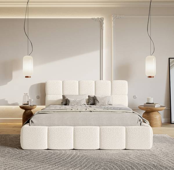 Letto imbottito Cloudy Tessuto Bouclé Leke: bianco crema - 160 x 200cm - Senza contenitori