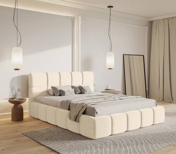 Polsterbett Cloudy Flachgewebe Tora: Beige - 140 x 200cm - 1 Bettkasten