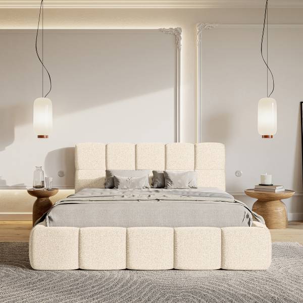 Polsterbett Cloudy Flachgewebe Tora: Beige - 140 x 200cm - 1 Bettkasten