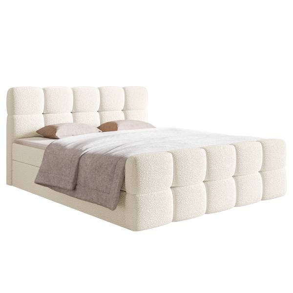 Boxspringbett Cloudy Bouclé Stoff Leke: Cremeweiß - 180 x 200cm