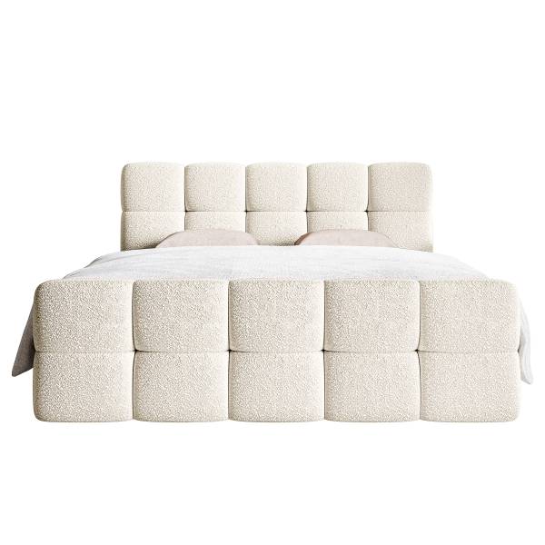 Boxspringbett Cloudy Bouclé Stoff Leke: Cremeweiß - 180 x 200cm
