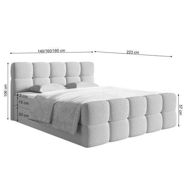Boxspringbett Cloudy Bouclé Stoff Leke: Cremeweiß - 180 x 200cm