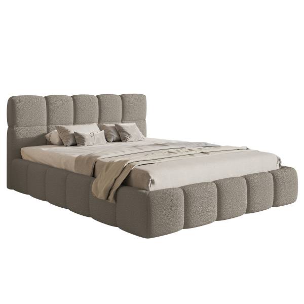 Polsterbett Cloudy Bouclé Stoff Leke: Grau - 140 x 200cm - 1 Bettkasten