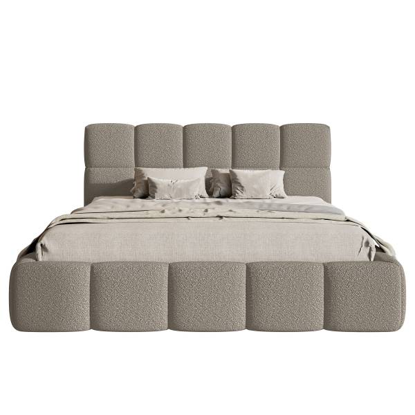 Polsterbett Cloudy Bouclé Stoff Leke: Grau - 140 x 200cm - 1 Bettkasten