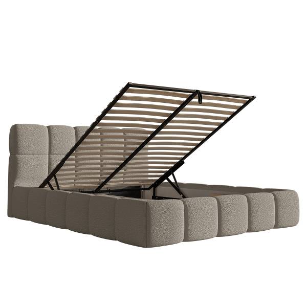 Polsterbett Cloudy Bouclé Stoff Leke: Grau - 140 x 200cm - 1 Bettkasten
