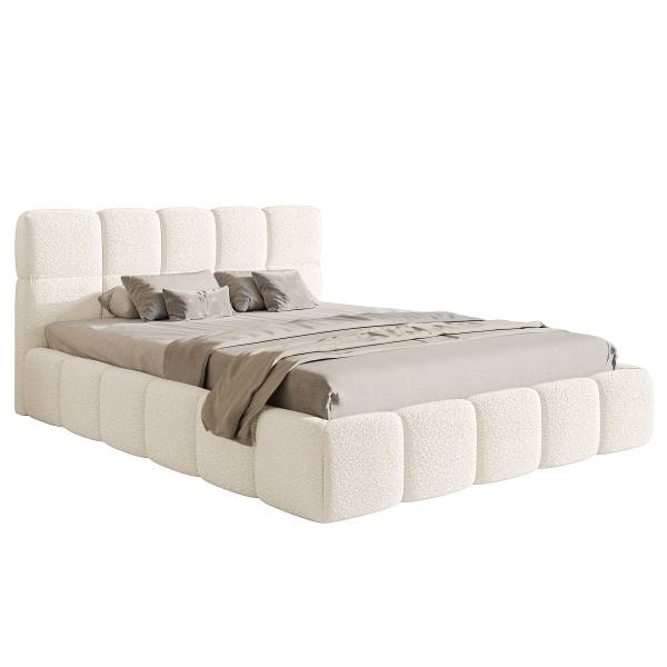 Gestoffeerd bed Cloudy Bouclé Stof Leke: crèmekleurig - 160 x 200 cm - 1 opbergruimte