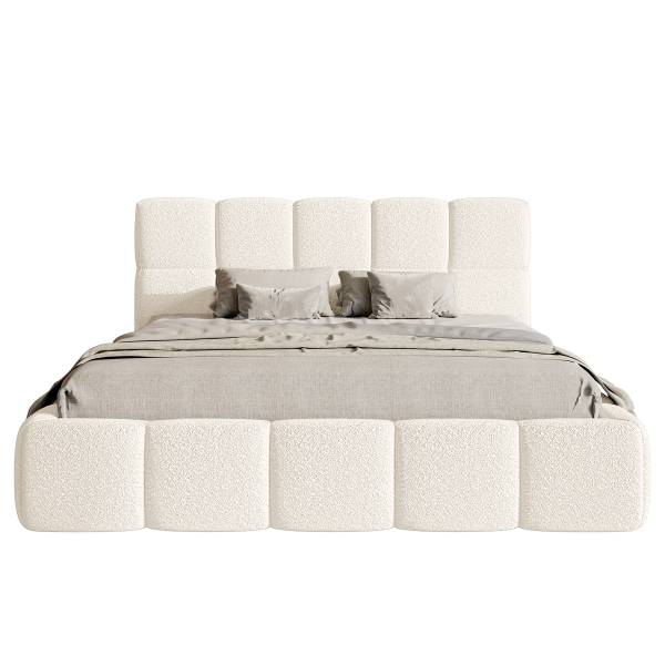 Gestoffeerd bed Cloudy Bouclé Stof Leke: crèmekleurig - 160 x 200 cm - 1 opbergruimte