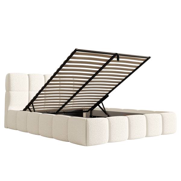 Gestoffeerd bed Cloudy Bouclé Stof Leke: crèmekleurig - 160 x 200 cm - 1 opbergruimte