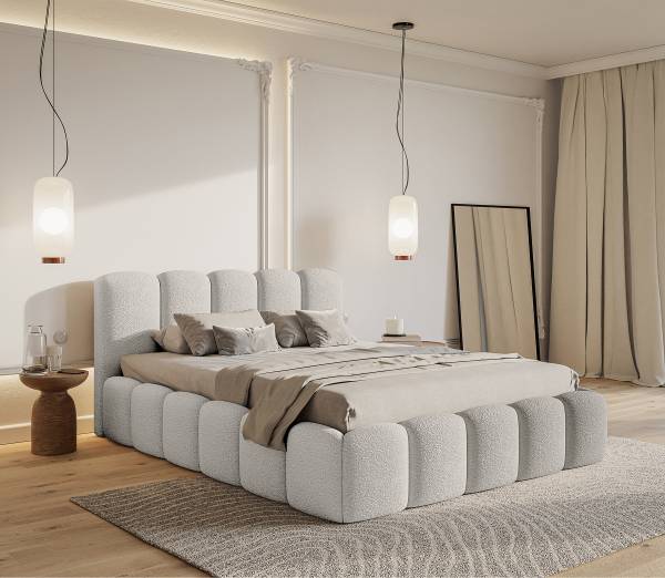 Letto imbottito Cloudy II Bouclé Tessuto Cady: sabbia - 180 x 200cm