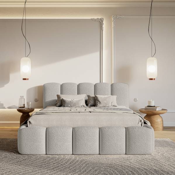 Letto imbottito Cloudy II Bouclé Tessuto Cady: sabbia - 180 x 200cm