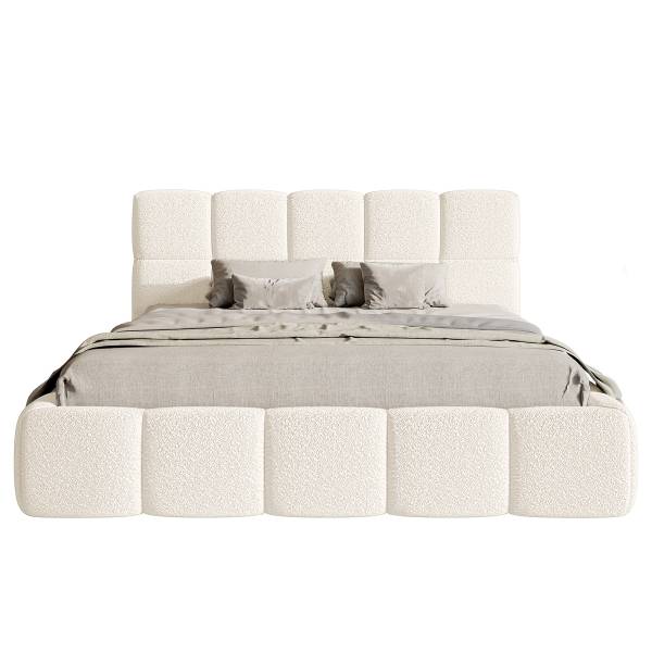 Polsterbett Cloudy Bouclé Stoff Leke: Cremeweiß - 180 x 200cm - Kein Bettkasten