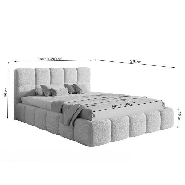 Polsterbett Cloudy Bouclé Stoff Leke: Cremeweiß - 180 x 200cm - Kein Bettkasten