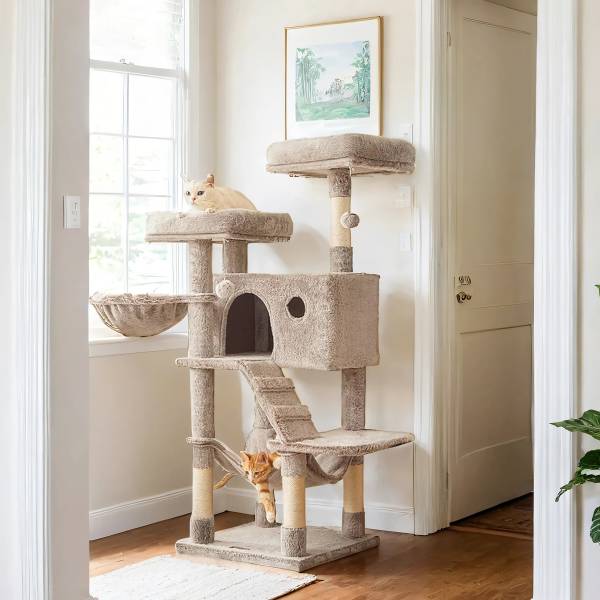 Katzenkratzbaum Lekar Holzwerkstoff / Samt - Beige
