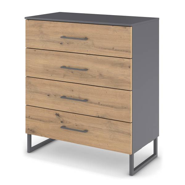 Kast Butte 4 lades Artisan eikenlook/metallic grijs - Breedte: 80 cm