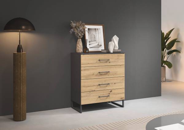 Kast Butte 4 lades Artisan eikenlook/metallic grijs - Breedte: 80 cm