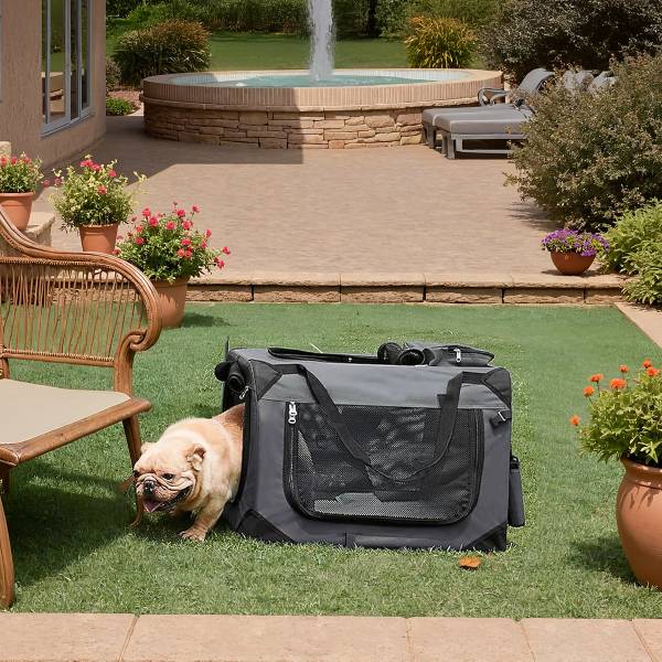 Hundetransportbox Opeti Stahl / Mischgewebe - Dunkelgrau