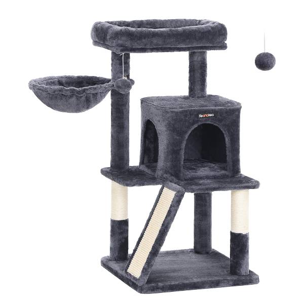 Katzenkratzbaum Kejir Holzwerkstoff / Samt - Dunkelgrau