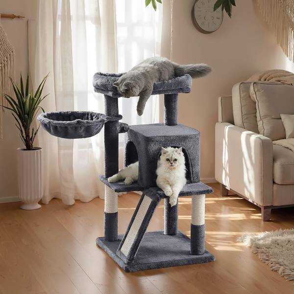 Katzenkratzbaum Kejir Holzwerkstoff / Samt - Dunkelgrau