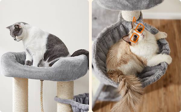 Katzenkratzbaum Deffa Typ A Holzwerkstoff / Samt - Hellgrau
